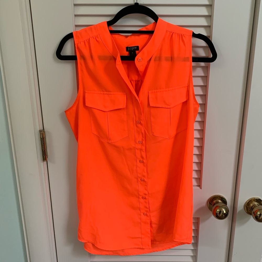 J. Crew Neon Orange Sleeveless Button-Front Blouse